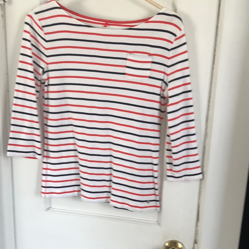 Womens 3/4 length 
Striped Long Sleeve Tee - White with Red & Navy Stripes